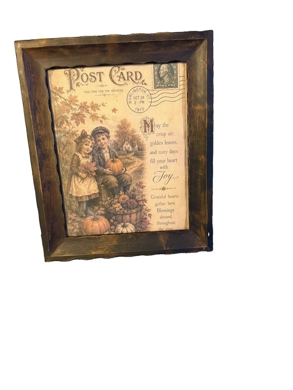 Vintage scalloped wooden framed fall print, country, cottagecore decor